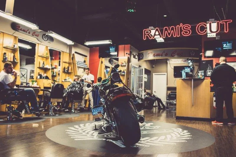 The Port Coquitlam shop floor with the Rami's Cut crest painted on it